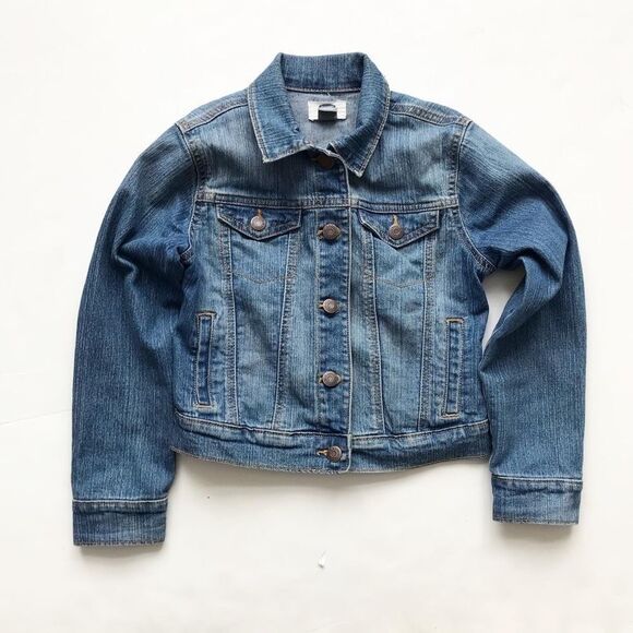 medium wash stretch denim jacket EUC M(8Y) - Picture 1 of 5
